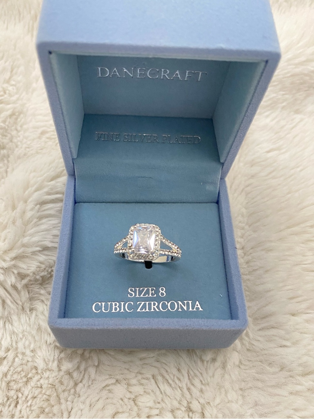 Fine Silver-Plated Emerald Cut Cubic Zirconia Ring New - Picture 2 of 15